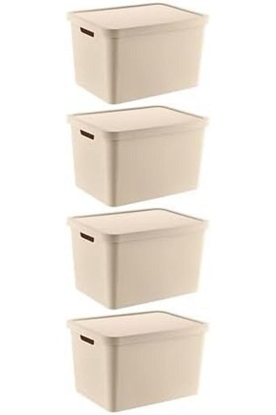 Mena Rise Şirinshop Set of 4 Stafi Multi-Purpose Box with Lid Latte 18 Lt - Latte, Multi-Purpose Box with Lid