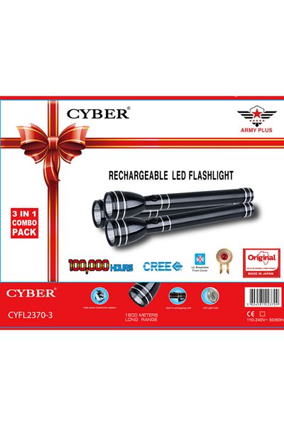 İMPEX CYBER 3 in 1 Rechargeable LED Stainless Steel Flashlight Black