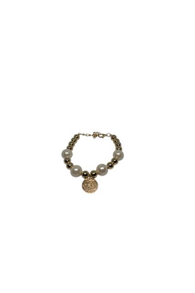 Blusmart - Elegant Bracelet with Pearls and Golden Beads, Decorative Medallion