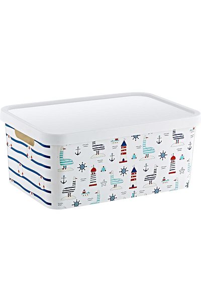 Mena Rise Şirinshop Stafi Patterned Multi-Purpose Box with Lid 4.5 Lt Marin 1108107