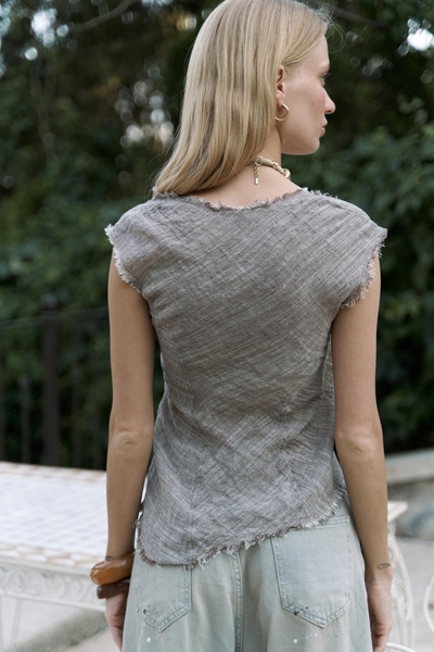 BOHEMAİ Veilinas Asymmetrical Brown Linen Crop