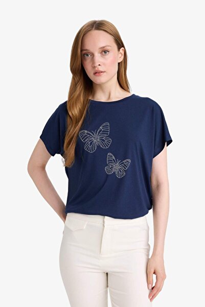 DeFacto Μπλουζάκι με κοντό μανίκι με στάμπα με λαιμόκοψη κανονικής εφαρμογής F4835AX25SM