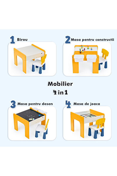 Onuvio Multifunctional Table for Children, MDF Wood, Chair Included, 57x57x45, 3-6 Y, Onuvio® - Yellow