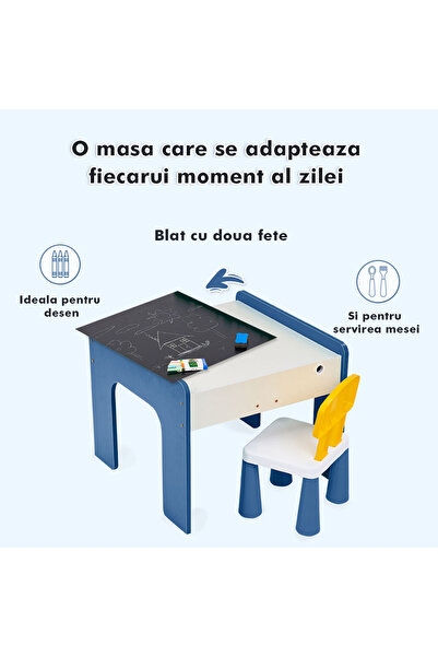 Onuvio Multifunctional Table for Children, MDF Wood, Chair Included, 57x57x45, 3-6 Y, Onuvio® - Dark Blue