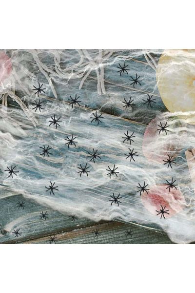 PARSUP Halloween fabric set with 100 artificial spiders, cotton/plastic, white/black