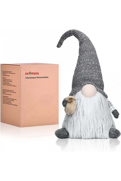 EKARSEN elf gnome, grey/white, polyester, 18 x 16 x 50 cm