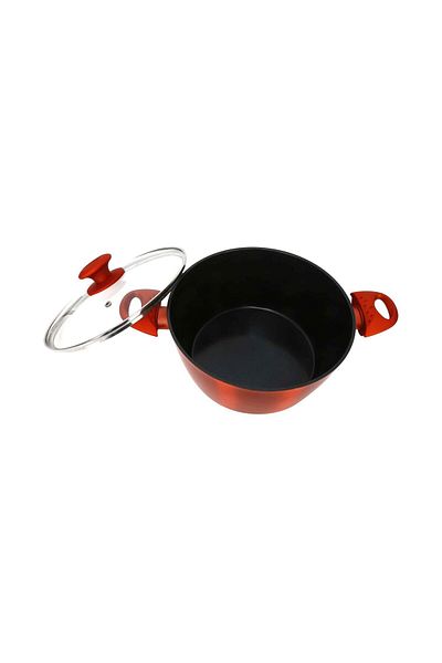 Chefline DZN22 Induction Base Ceramic Natural Coating Dutch Oven, 22 cm, Red