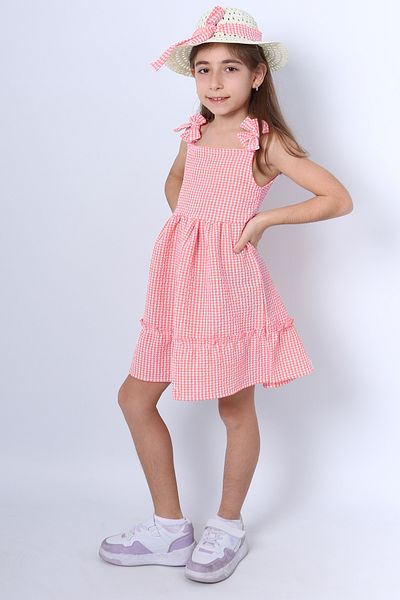 HÇM Hesaplı Çocuk Mağazaları Girl's Hat Dress with Checked Bow B33
