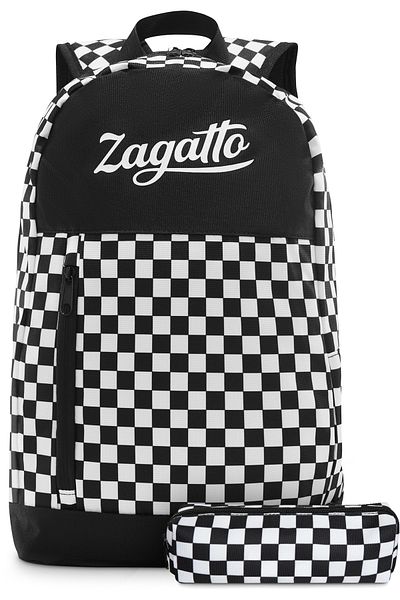 zagatto School backpack with pencil case, urban, A4 chessboard, Zagatto ZG701