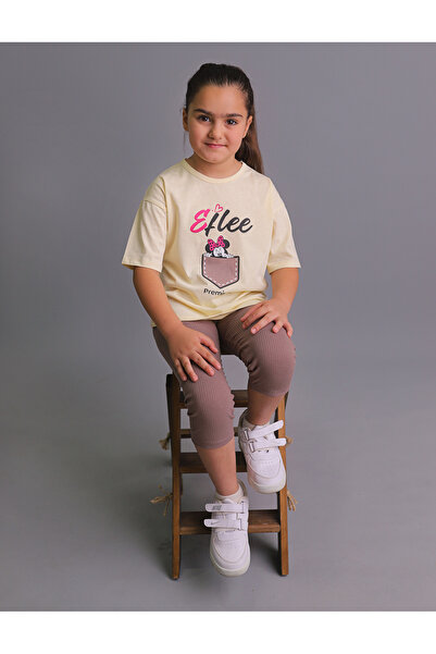 Baby Kız Çocuk Mickey Mouse Baskılı Oversize Tişört Ve Tayt Takımı – 2'li – Pamuklu – Rahat Kombin