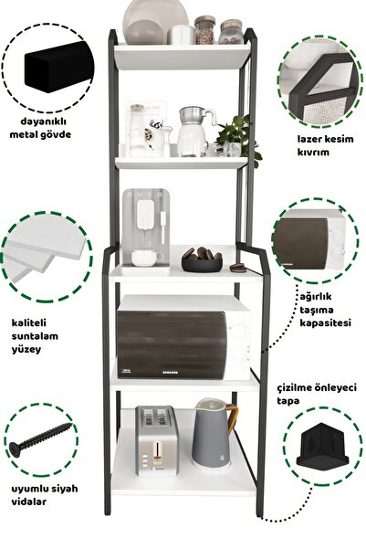 Remaks SELİMİYE Mutfak Standı Raflı Kahve Köşesi Mutfak Rafı Mutfak Bango Beyaz