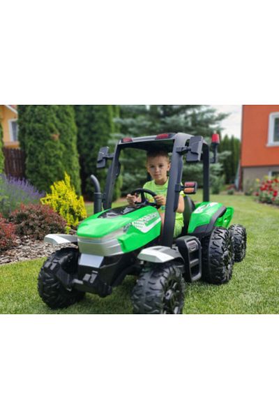 AMRTOYS Electric tractor with trailer and XL remote control, EVA wheels, 12V10Ah