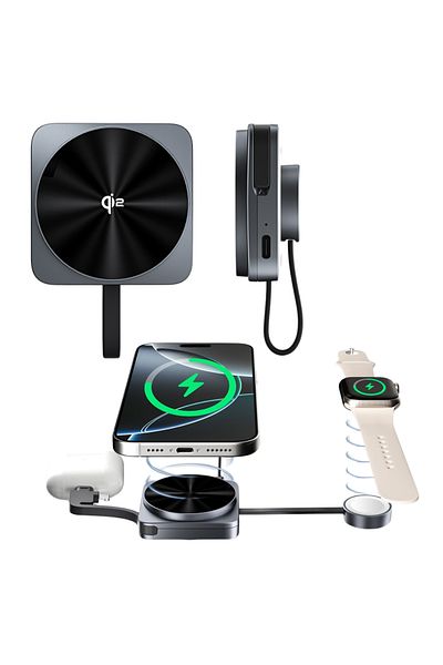 BRAGUS 3 In 1 Wireless Charger, Magsafe, Fast Charging 15w, Adjustable, Apple Compatible, Gray