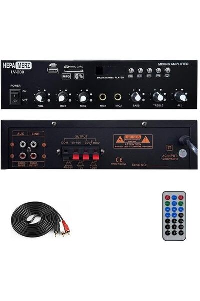 AyrStore Merz LV-200 100V Trafolu ve 4-16 Ohm Mixer Amfi 200W Anfi Bluetooth ...