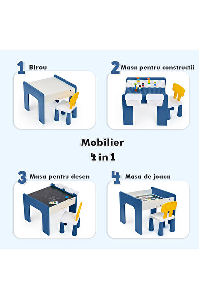 Onuvio Multifunctional Table for Children, MDF Wood, Chair Included, 57x57x45, 3-6 Y, Onuvio® - Dark Blue