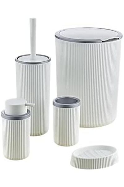 Mena Rise Diyar-ıFırsatShop Set de baie din plastic de lux din 5 piese cu coș de gunoi tactil de 7 litri, antibacterian