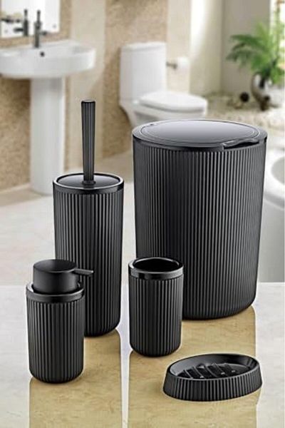 Mena Rise Diyar-ıFırsatShop Set de baie din plastic de lux din 5 piese cu coș de gunoi tactil de 7 litri, antibacterian