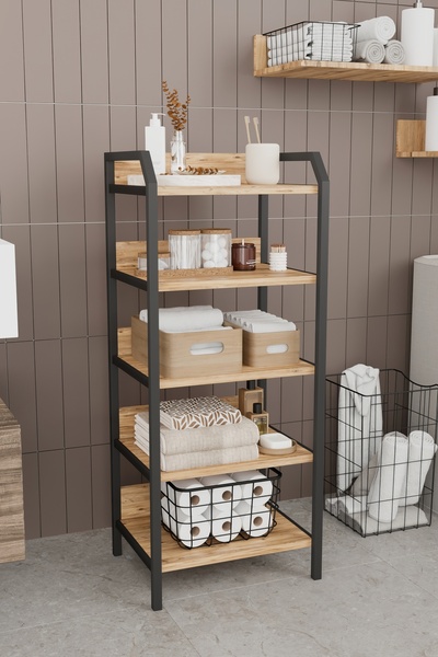 Remaks Bozburun Çok Amaçlı Banyo Rafı Deterjanlık Kiler Rafı Banyo Dolabı Meşe