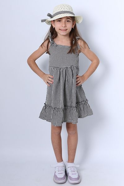 HÇM Hesaplı Çocuk Mağazaları Girl's Hat Dress with Checked Bow B33