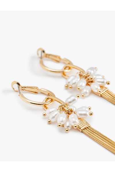 Koton Pearl Detailed Chain Dangle Hoop Earrings