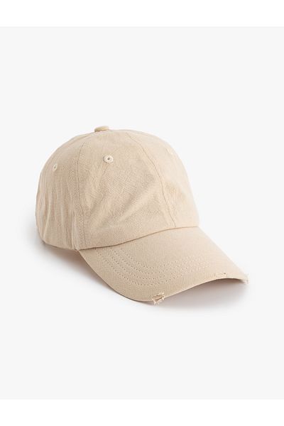 Koton Slogan Printed Cotton Cap with Wear Detail