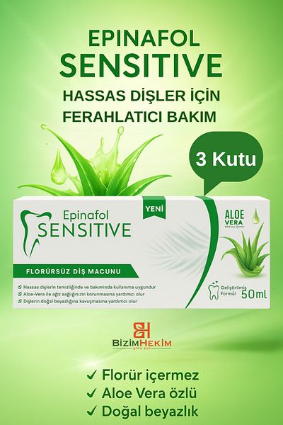 BİZİMHEKİM معجون أسنان للبشرة الحساسة بخلاصة الصبار 50 مل × 3 قطع (إجمالي 150 مل)