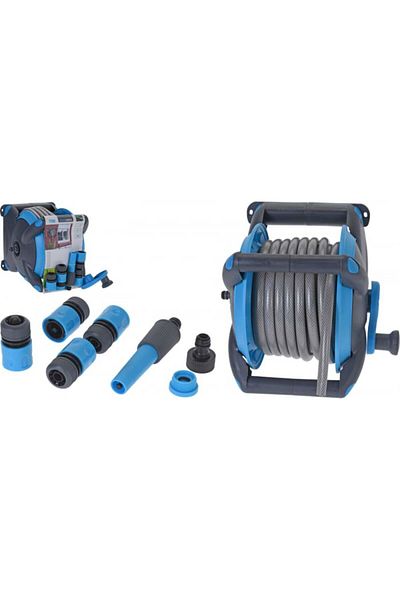 Koopman 15 m Garden Hose Reel with Wall Bracket and Accessories – Complete Watering Set