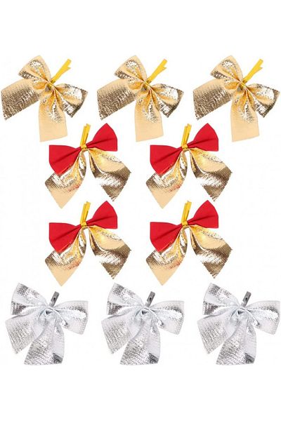 Nanaxagly Set of 10 Nanaxagly bows, velvet, gold/silver/red, 5 x 6 cm