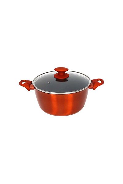 Chefline DZN22 Induction Base Ceramic Natural Coating Dutch Oven, 22 cm, Red