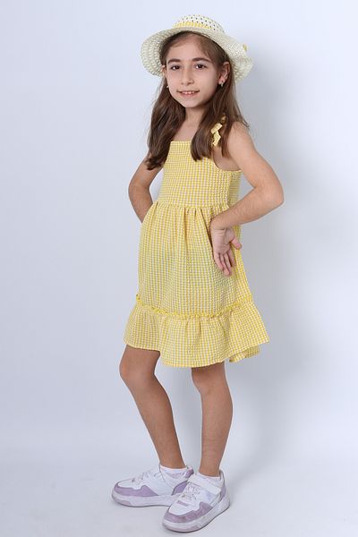 HÇM Hesaplı Çocuk Mağazaları Girl's Hat Dress with Checked Bow B33