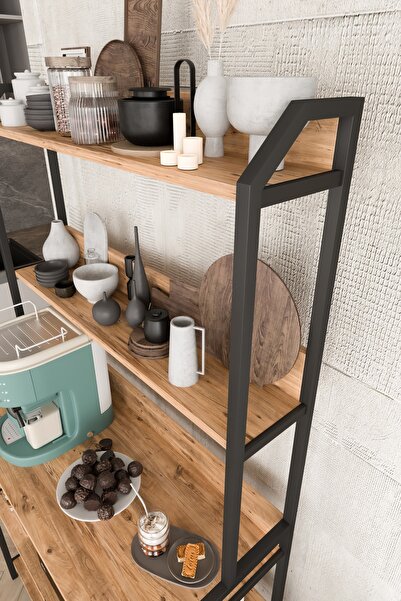 Remaks Akyaka Kahve Köşesi Mutfak Rafı Mutfak Bangosu Çok Amaçlı Mutfak Rafı Meşe