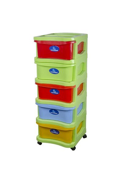 BASURRAH Voyager 5-Drawer Wide Colored Chest – Spacious Multi-Use Storage Organizer for Home & Office
