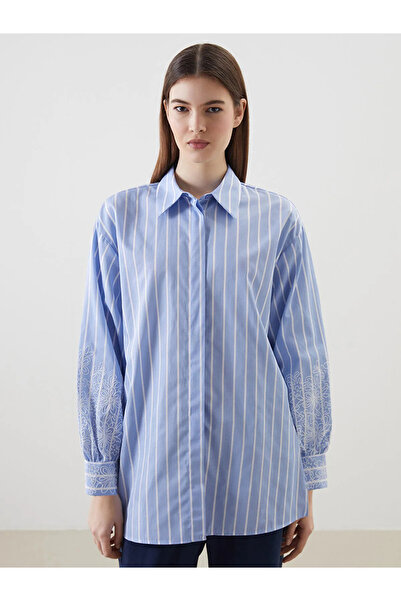 LC Waikiki Blue Striped Poplin Women's Shirt Tunic