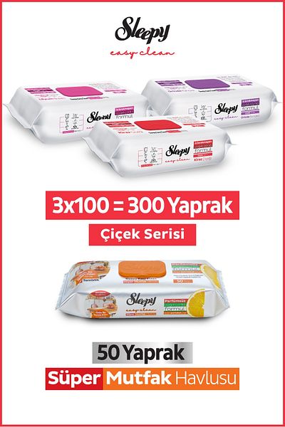 Sleepy Easy Clean Flower Series & Orange Oil Super Kitchen Surface Cleaning Towel & Wipe (3X100+50)