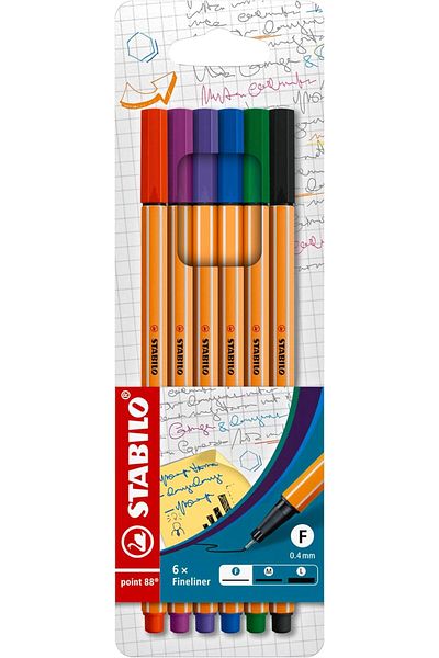 Mena Rise Şirinshop Point 88 - Fine Felt Tip Pen - Pack of 6 - Assorted Colors 1108107