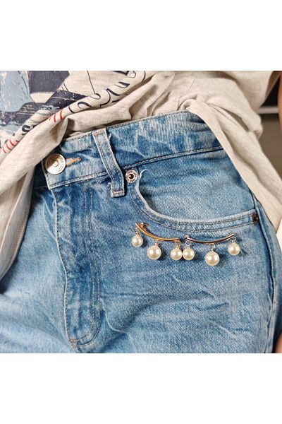 PlateraShop Gold and Silver Fashion Pin Set with White Pearls Modern Asymmetric Design