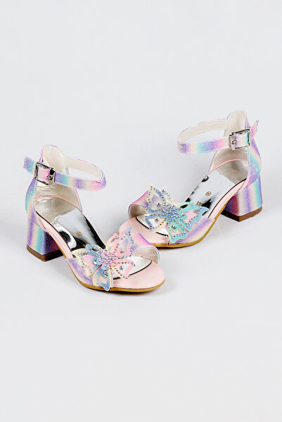 NeSe Shoes Butterfly Girl's Heeled Shoes, Glittery, Stylish, New Season, Evening Dress Shoes