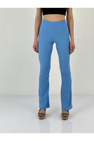 Miss Poem Women's High Waist Wide Leg Blue Pants