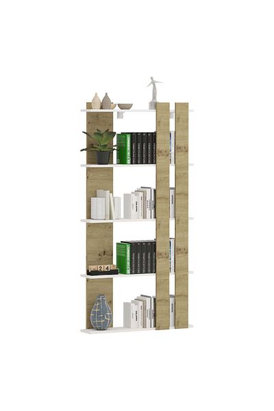 haaus.ro Book of World's Best Booksellers Elmo, 5 Piece, Alb/Stejar Artisan, 80 x 20 x 160 cm