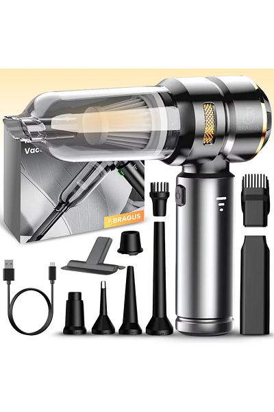 BRAGUS Mini aspirator auto, 16000 PA, baterie 6000 mAh, 100W, 90000 RPM, 3 filtre, 3 viteze, negru-auriu