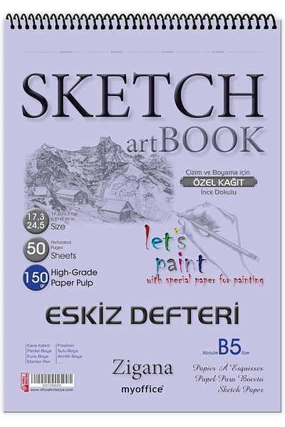 Mena Rise Diyar-Ifırsatshop Sketchbook Zigana B5 Spiral 150 Gr. 17.3X24.5 cm 50 Yp. Sketch Book 1017157