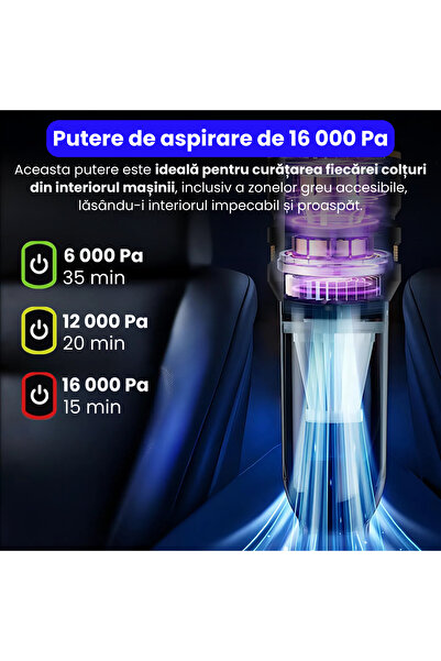 BRAGUS Mini car vacuum cleaner, 16000 PA, 6000 mAh battery, 100W, 90000 RPM, 3 filters, 3 speeds, black-gold