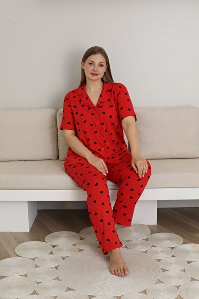 pijamacity Kadın Battal Beden Düğmeli Pijama Takımı