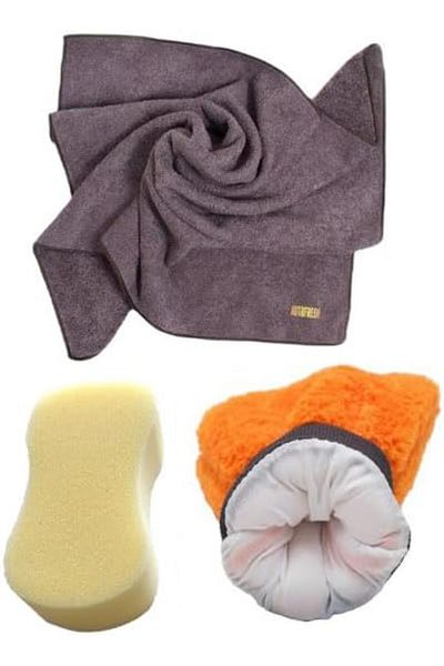 Mena Rise Şirinshop Way Auto Washing Car Drying Vehicle Glass Cleaning 3-Piece Microfiber Cloth, Gloves and Sponge