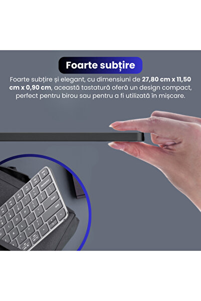 BRAGUS Tastatura wireless, reincarcabil, Bluetooth 5.1, USB, 500mAh, aluminiu, Toate Dispozitivele, Gri