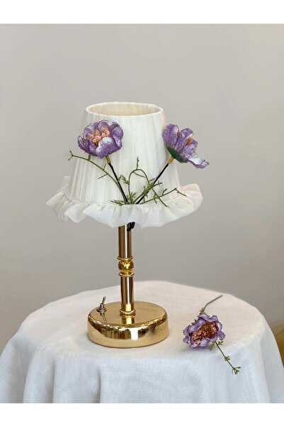 Maison Avf İpek Gelincik Mor Kablosuz Pilli Masa Lambası - Uzun Parlak Gold