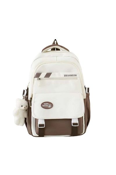 MBrands school bag, teddy bear keychain Brown