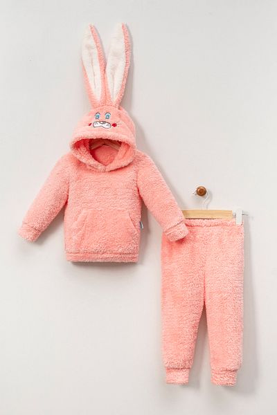 Teddy Pie Cute Rabbit Pattern Hooded Children's Bottom Top Set