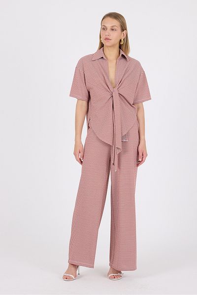 Laranor Geometric Pattern Shirt Collar Tie-Up Jacquard Knitted Cardigan (Day Night Chic) 25L8106
