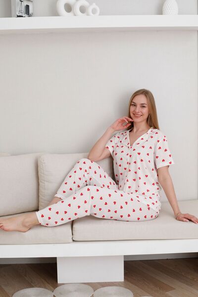 pijamacity Kadın Kalpli Düğmeli